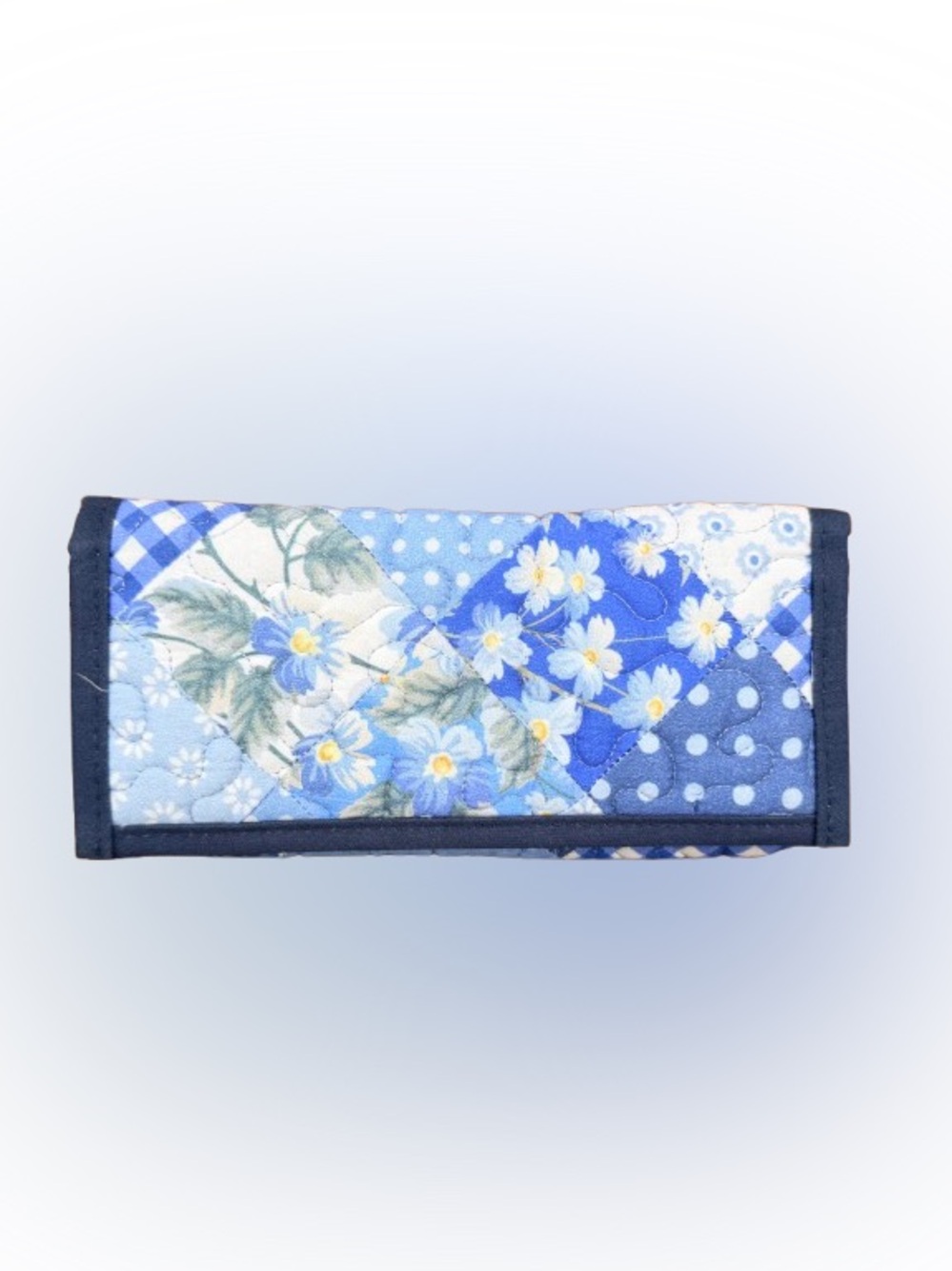 Donna Sharp Quilted Patchwork Wallet Blue Floral Checkbook Organizer